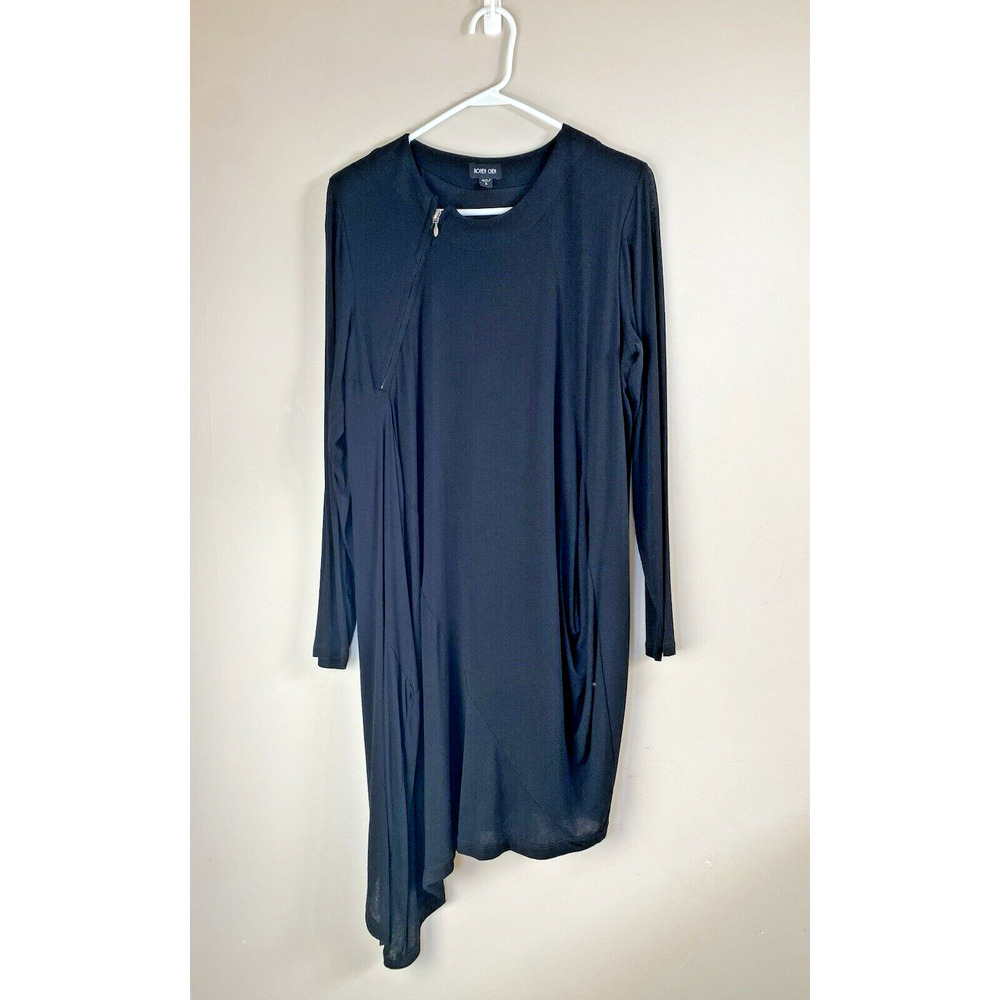 Ronen Chen Dress Black Jersey Knit Draped‎ Asymmetrical Shift